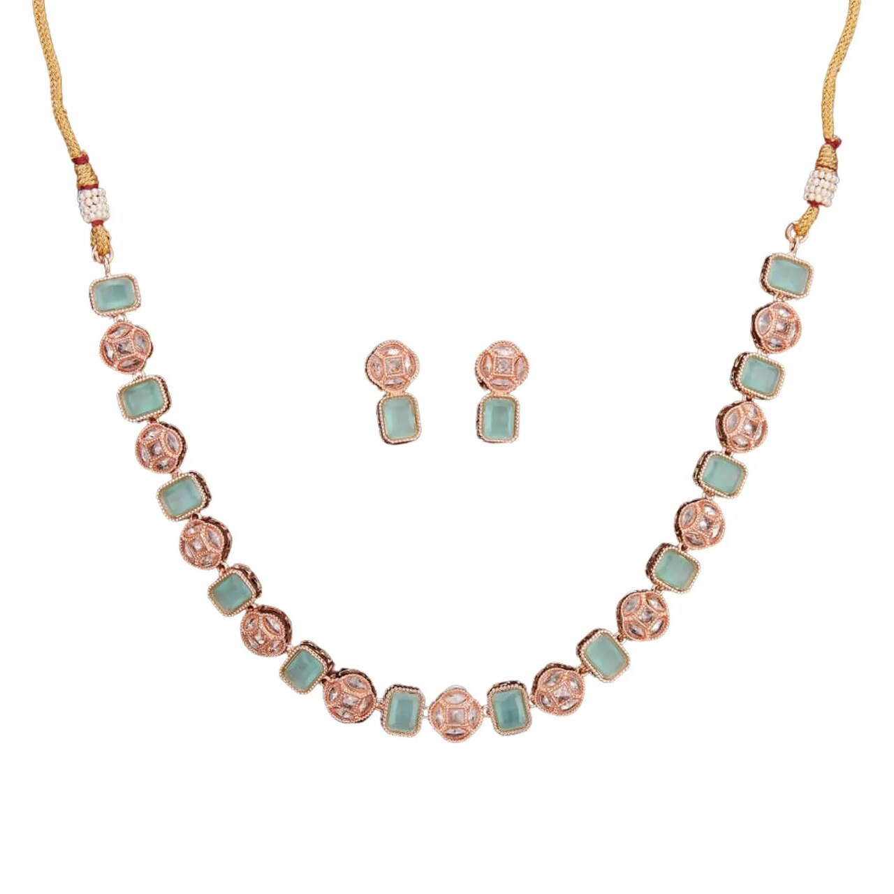 Classic Necklace with Rose Gold Plating Traditional Jewelry Matte Gold Necklace South Indian Jewelry Adjustable Slider Necklace Indian Wedding Favor Necklace for Women